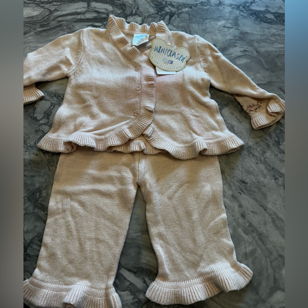 Miniclasix Elegant Pale Pink Knit Set with Peplum Top, NWT, 9M
